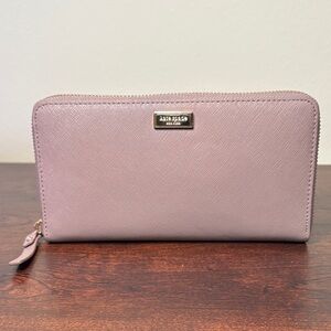 Kate Spade Mauve Pink Zip-Around Wallet – Saffiano Leather